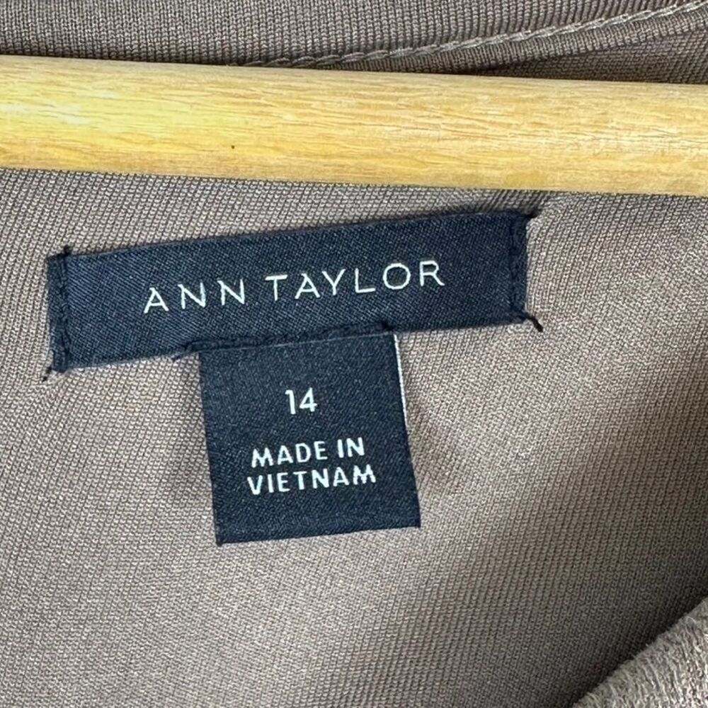 Ann Taylor Sz 14 Dress Boxy Sheath Brown Boho Fairy 90s Cottage Pockets Western - Picture 2 of 12